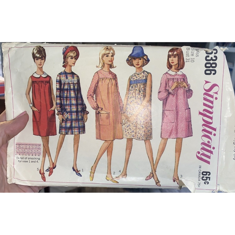 Vintage 1960s Simplicity Pattern 6386 Misses Dress Hat Smocking Size 10 Bust 31